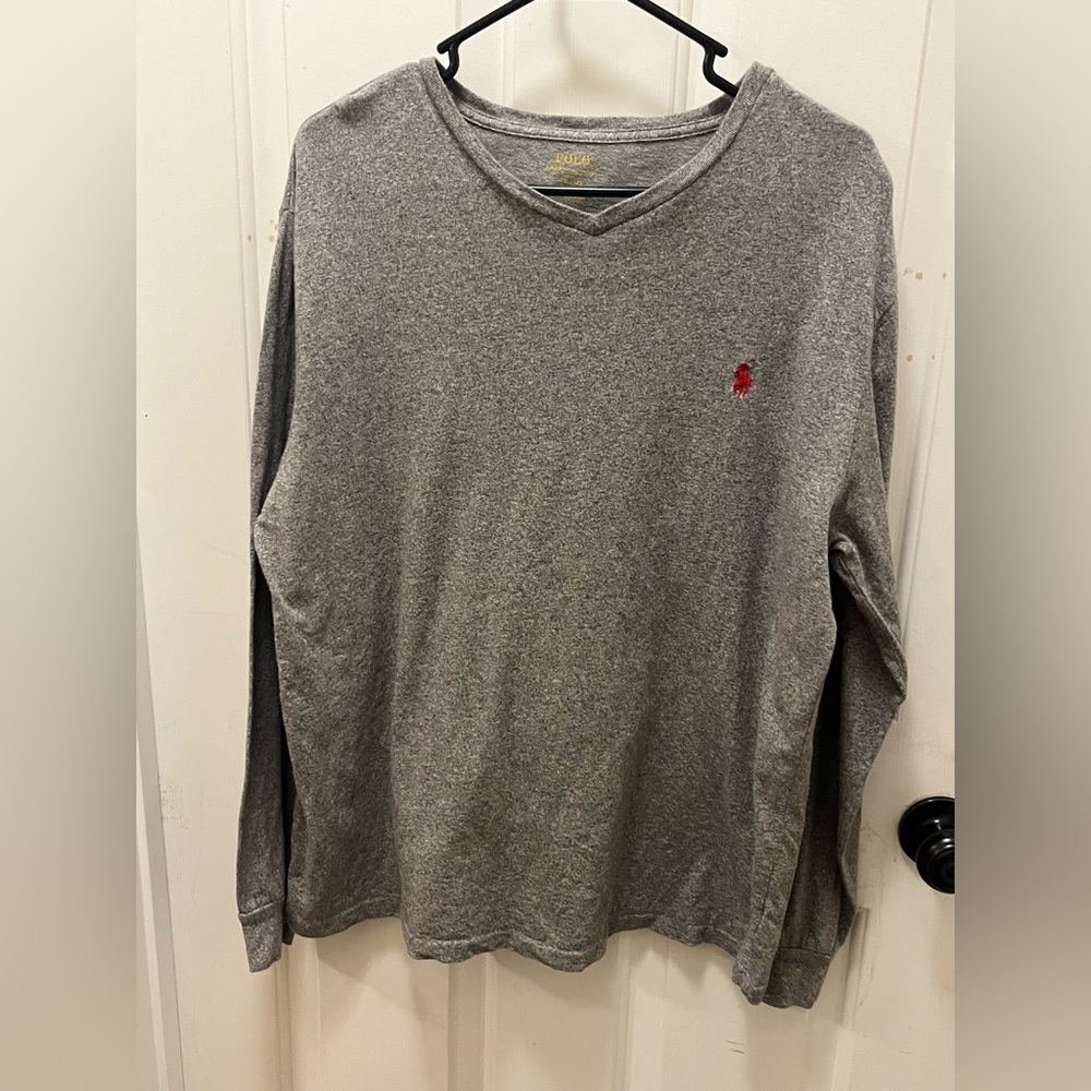 🐎 EUC Polo Men’s V-Neck L/S Tee in Heather Gray - Sz Large